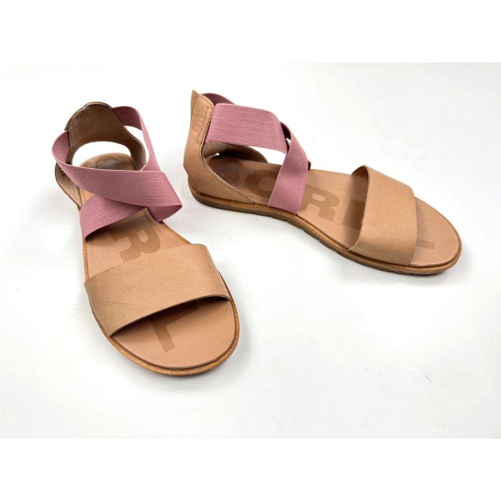 Sorel Ella II Flat Sandal Women 8.5 EUC Elastic Strappy Leather Comfort